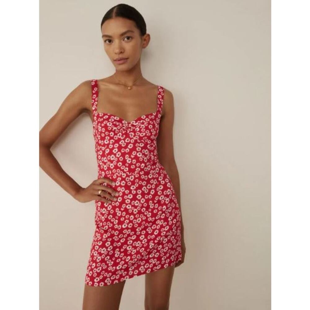NEW Reformation Baldwin Floral Print Mini Dress Sweetheart Neck Jenna Red Size 6